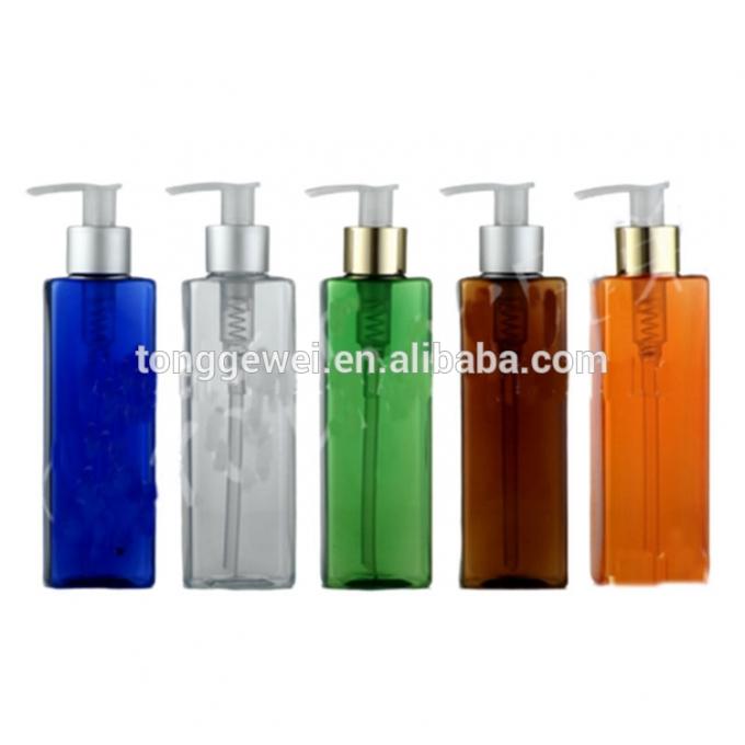Garrafas quadradas plásticas francesas verdes claras brancas de venda quentes do champô da loção da bomba do pulverizador do âmbar do animal de estimação de 50ml 100ml 250ml 500ml por atacado